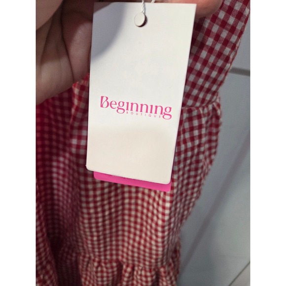 Beginning Boutique Angel Girl Red Gingham Mini Dress Tie Shoulder US 4 NEW - Picture 5 of 5